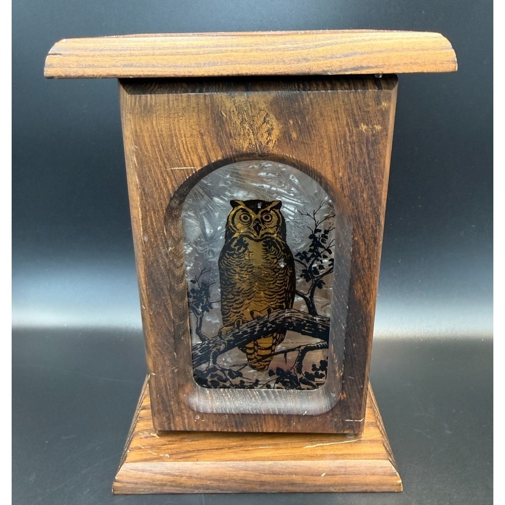 Perched OWL Luminary Wooden Candle Box MCM Lantern Sconce Wall Decor - VTG